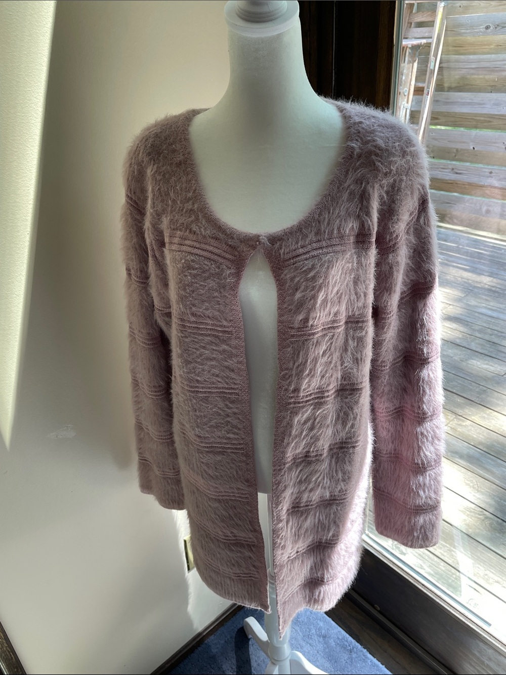 Sioni Fuzzy Mauve Pink Open Cardigan